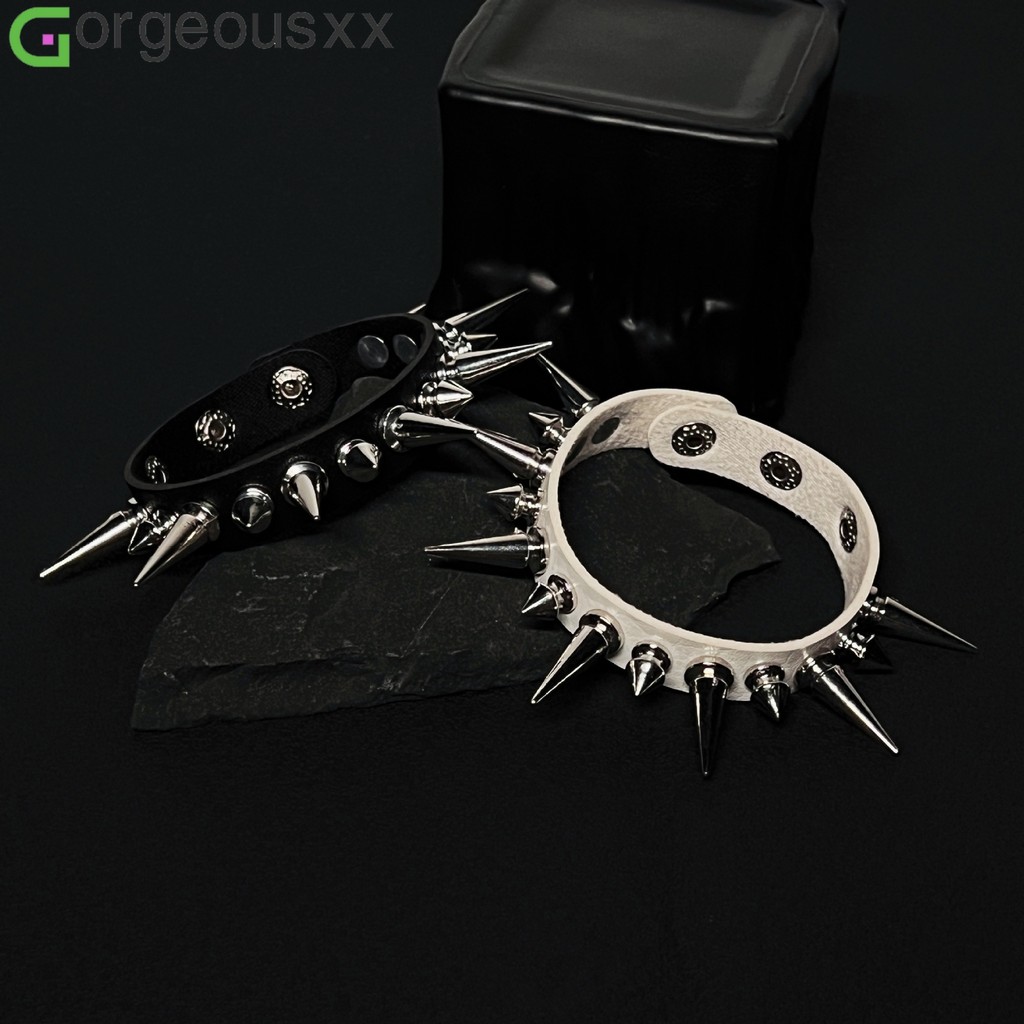 [Gorgeousxx] Novas Pulseiras De Couro Punk Exageradas Longas E Curtas Com Rebite Para Mulheres Joias Estilo Gótico