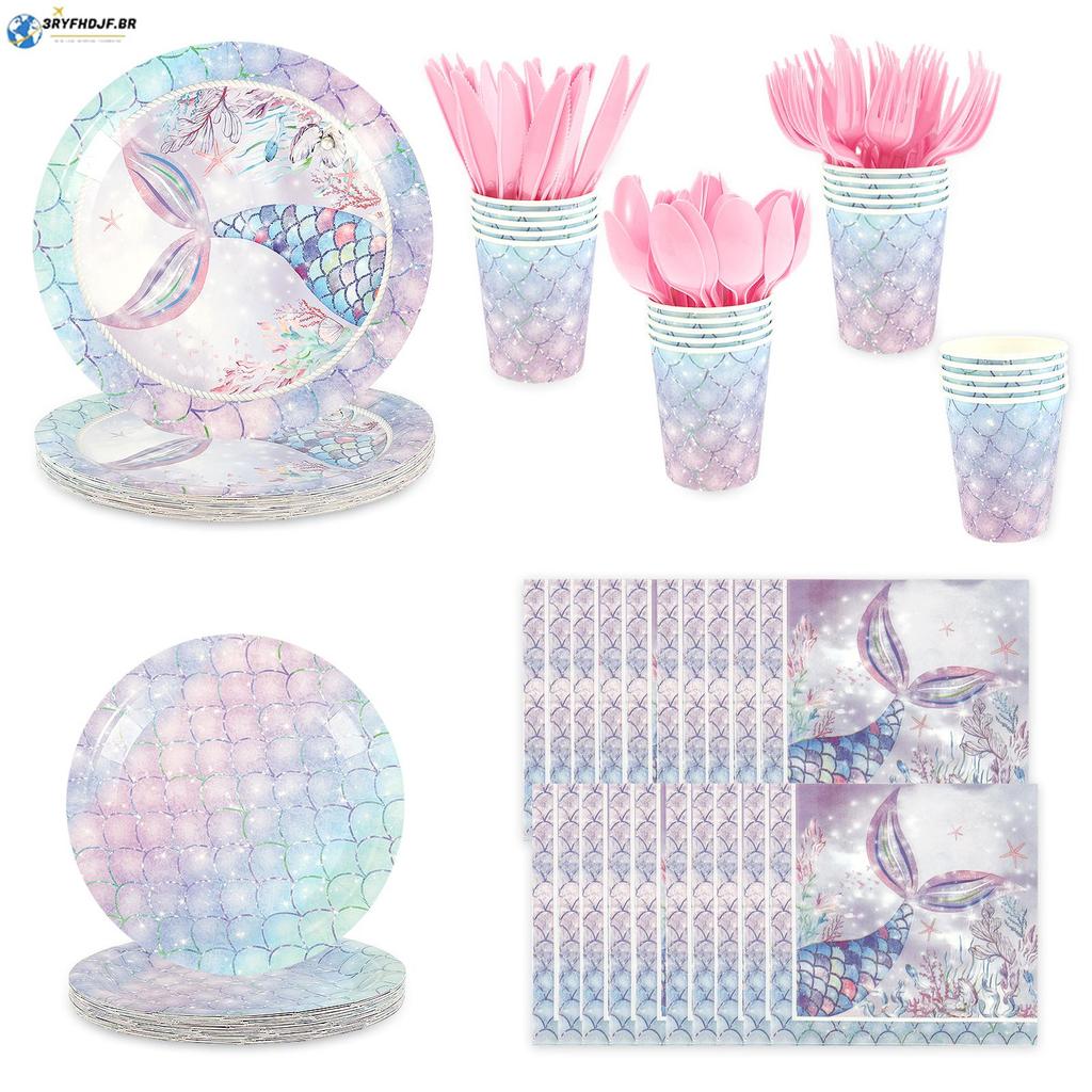 140 Pçs Bonito Sereia Conjunto De Talheres Requintado Festa Louça Prático Fornecimento SHOPSKC6682