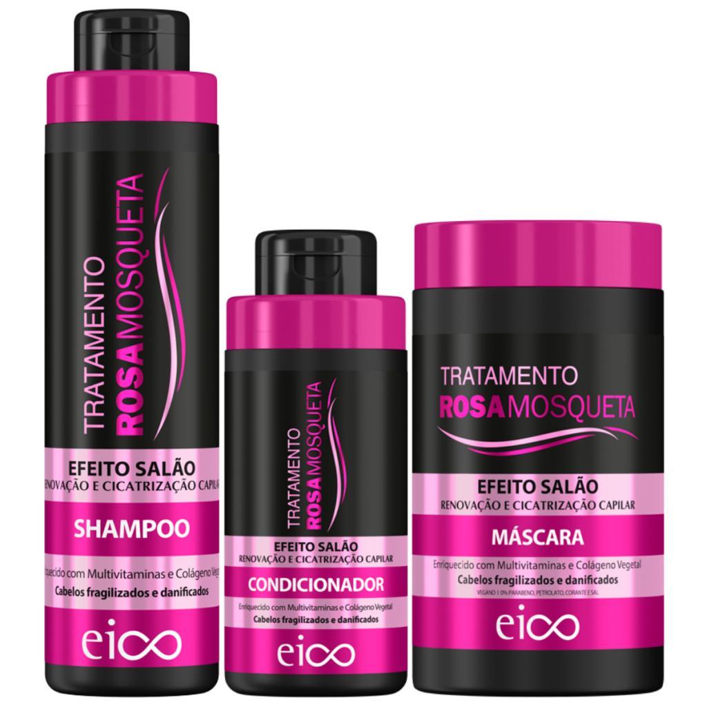 Kit Eico Rosa Mosqueta Shampoo 800ml Condicionador 450ml Máscara 1Kg em Oferta na Shopee