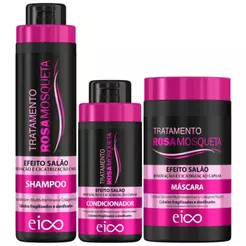 Kit Eico Rosa Mosqueta Shampoo 800ml Condicionador 450ml Máscara 1Kg