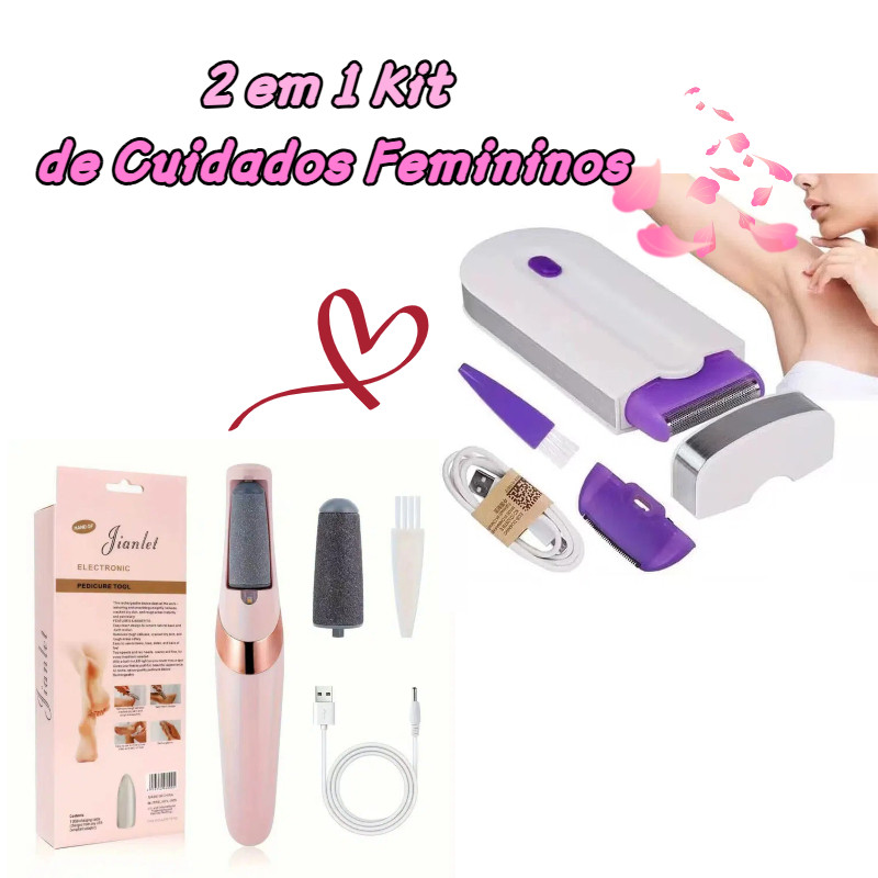 Kit de Cuidados Femininos 2 em 1/ Depilador Recarregável Sem Fio + Lixador de Pé Elétrico em Oferta na Shopee