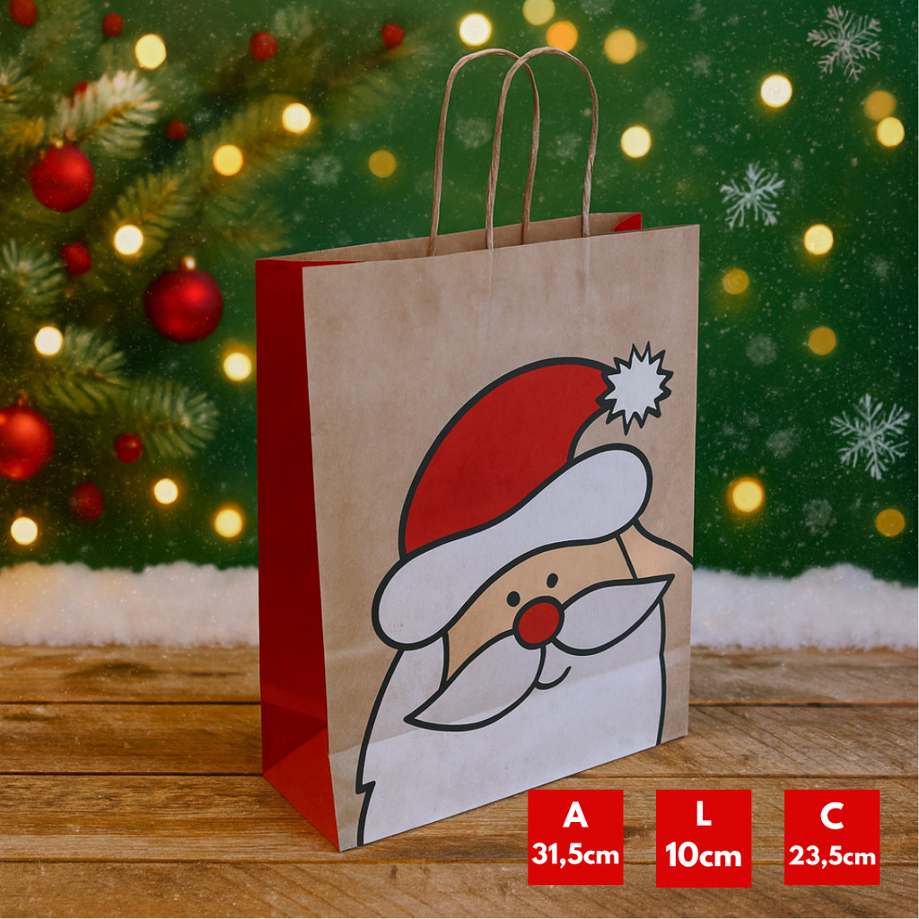 200 SACOLAS NATAL KRAFT PAPAI NOEL 23,5X10X31,5CM 6314 (LC) NATAL 2025(CHOCO)