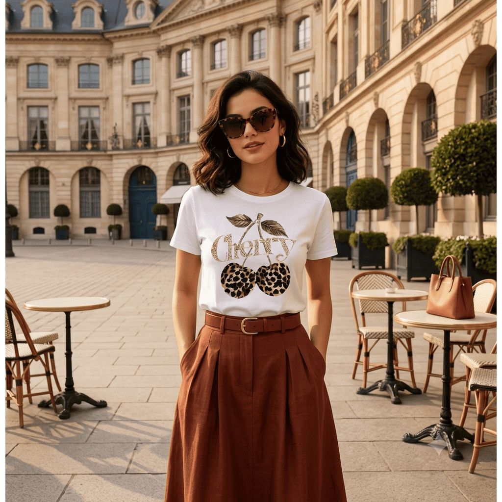 Blusa Feminina Versátil larguinha Estampada Cereja Onça Camiseta estilosa envio rapido