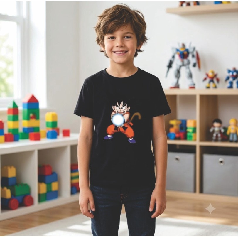Camiseta Infantil Menino Goku Dragon Ball Z Roupa de Personagem Anime Blusa Algodão Confortável, Ideal para o dia a dia