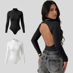 Kit 2 Body Feminino Manga Longa Decotado Costas Nua Suplex Premium Gola Alta Modelador Elegante