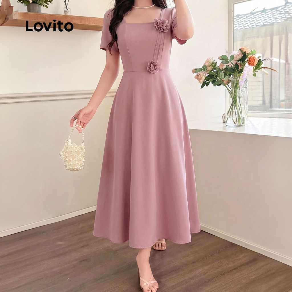 Lovito Floral Vestido Elegante com Flores Simples Rosa Primavera/verão para mulheres LK7ED1190 · foto 2