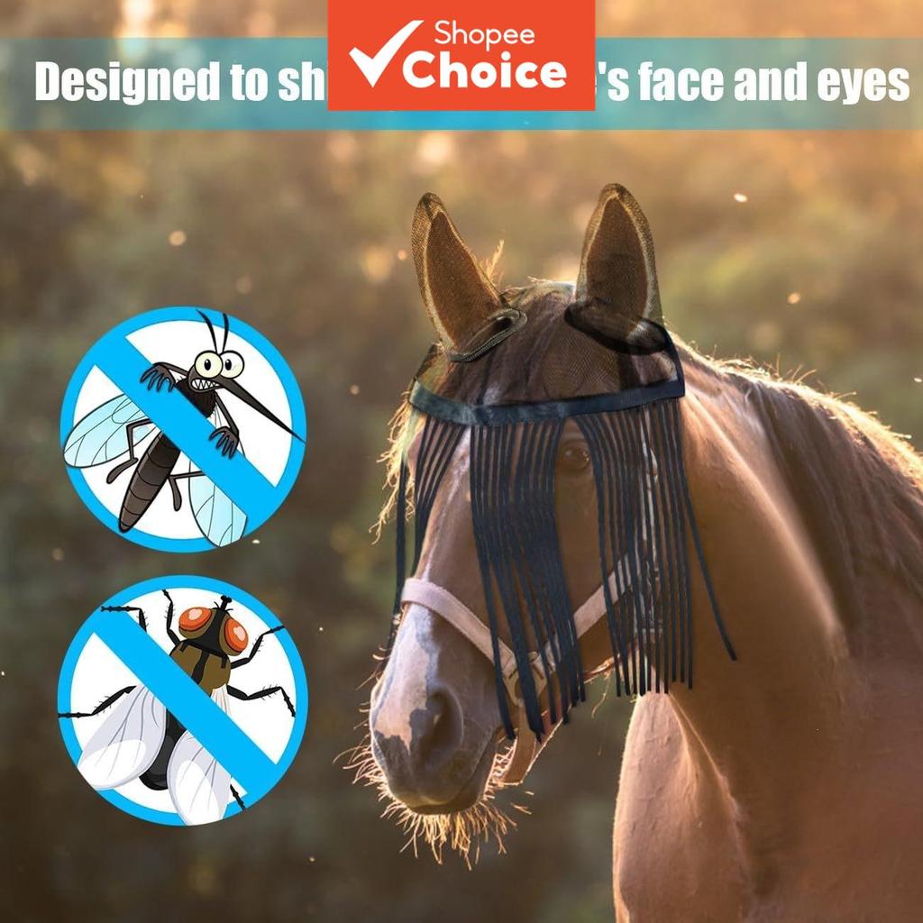 Máscara de proteção facial para cavalos, rede respirável, proteção solar e anti-mosca, ideal para exportação