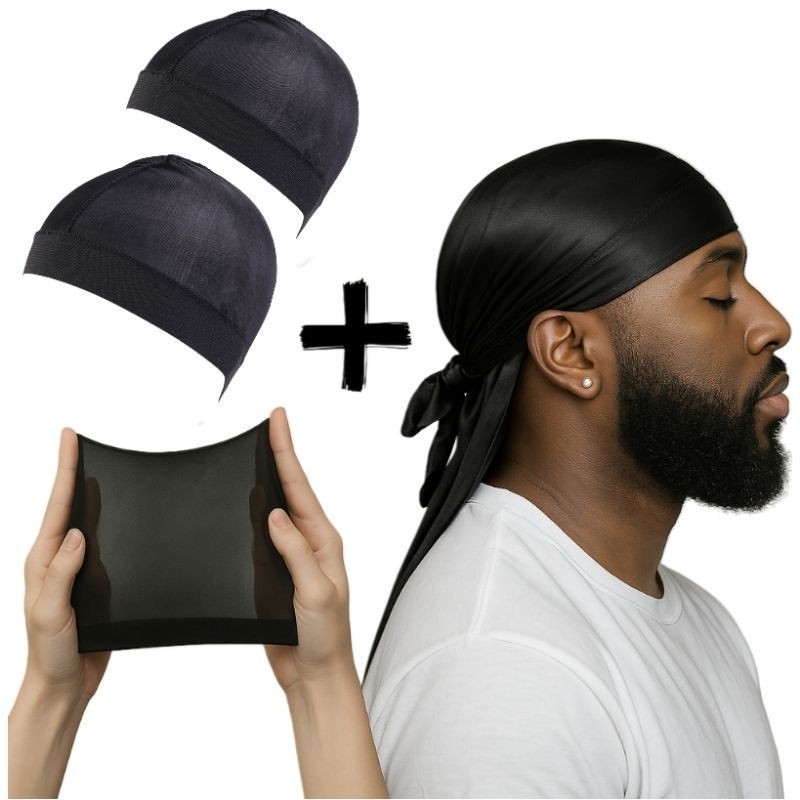 kit 2 Wave cap + 1 Bandana Durag Dureg Touca Waves Dread Trap Rap Cores bandana hip. TOP
