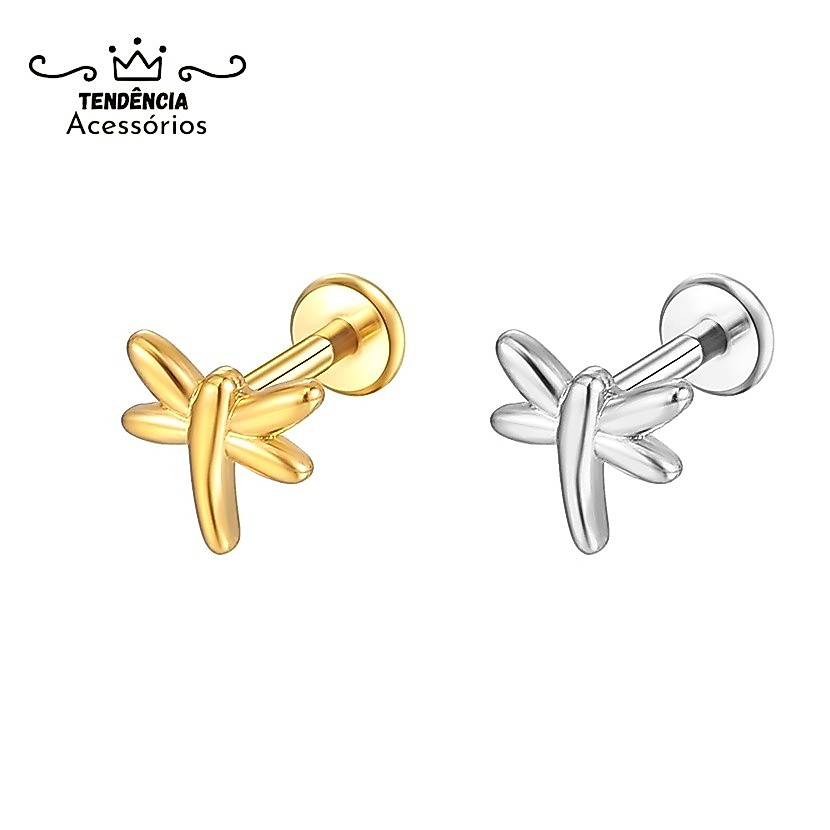 Piercing Helix Tragus Conch Orelha Labret Aço Cirúrgico Libélula