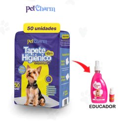 Tapete Higiênico Pet Charm 50x60 50 Unidades Com Educador Pet Xixi Pode Não Pode para Cães Cachorro