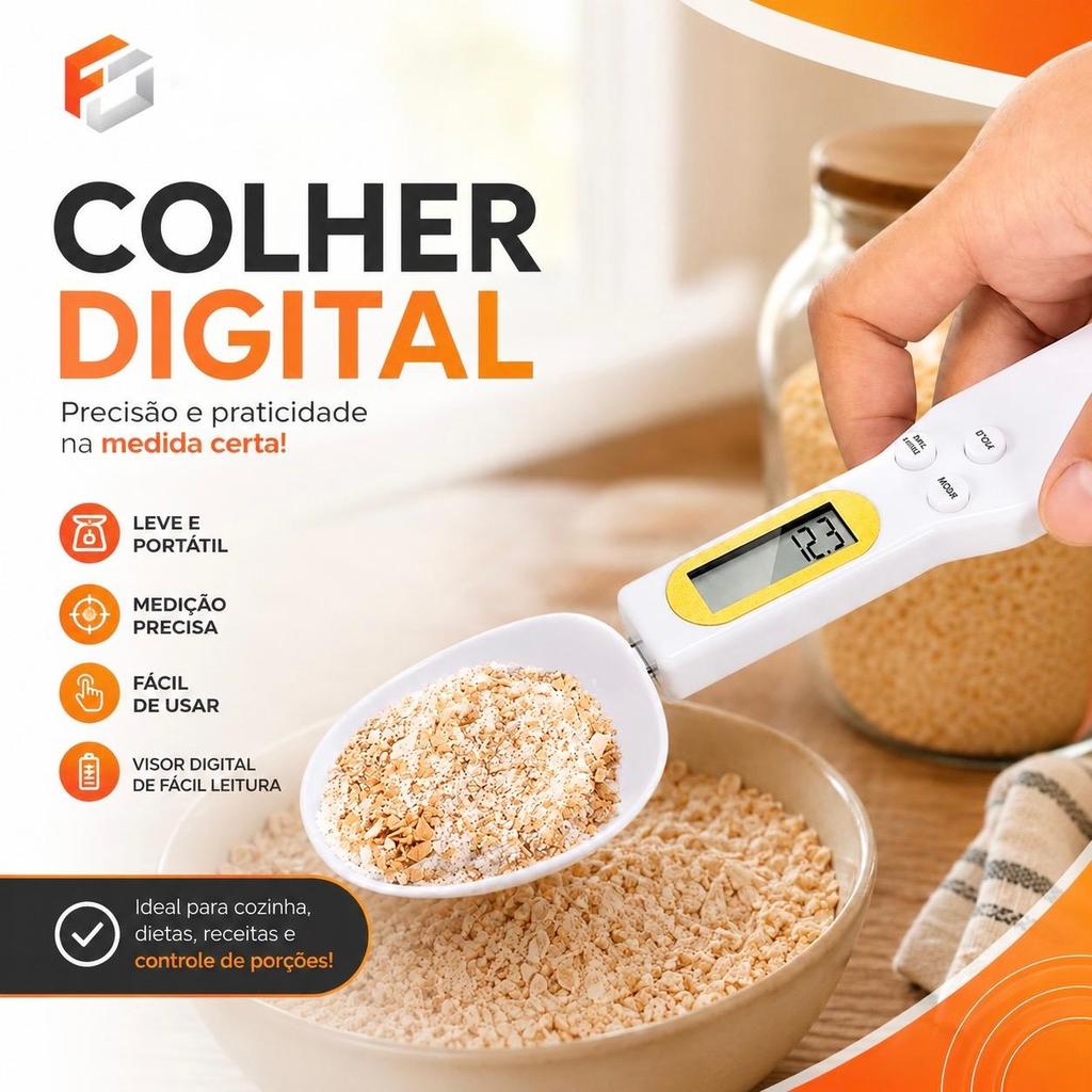 Colher Balança Digital Medidora de Precisão LCD até 500g para Cozinha, Dieta, Café e Temperos