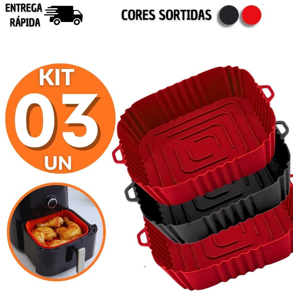 Utensílios Forma Silicone Air Fryer Quadrada 21x4,5Cm Antiaderente Assadeira Pão De Queijo Premium Fritadeira Eletrica