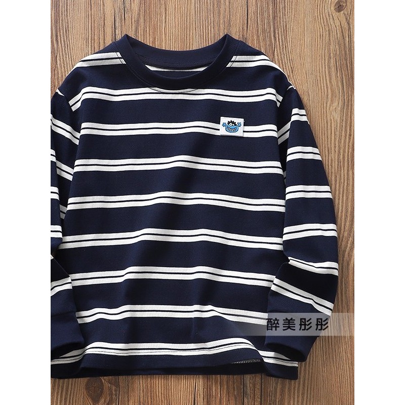 Roupas infantis de alta qualidade meninos primavera outono novo estilo clássico listrado camiseta ~ crianças médio grand
