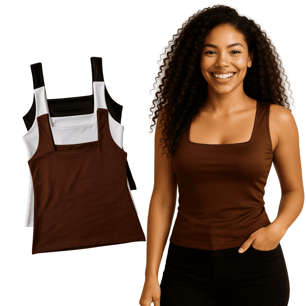 Kit até 2 Regata Feminina Blusa Decote Quadrado Verão Basica Lisa Moda Elegante Tendencia Blogueira