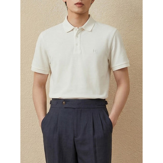 Giyomon camisa Polo de manga curta masculina lapela bege verão cor sólida Casual Commuter All-Match respirável bordado c