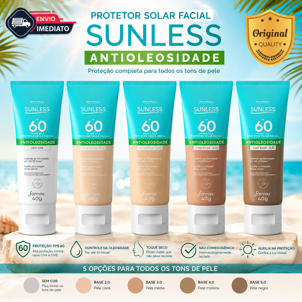 Protetor Solar Facial Antioleosidade com Base Matte Sunless FPS 60 40g
