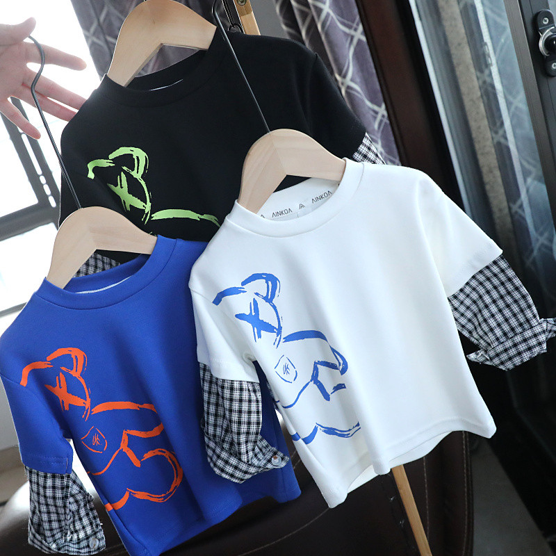 Bebê primavera outono moletom crianças meninos manga comprida camiseta bebê puro algodão camisa de fundo versão coreana 