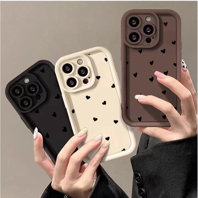 Little Black Love Heart Bow Case Para Samsung Galaxy A56 A17 A15 A16 A36 A26 A55 A54 A35 A36 A53 A34 A23 5G Caixa De Tel