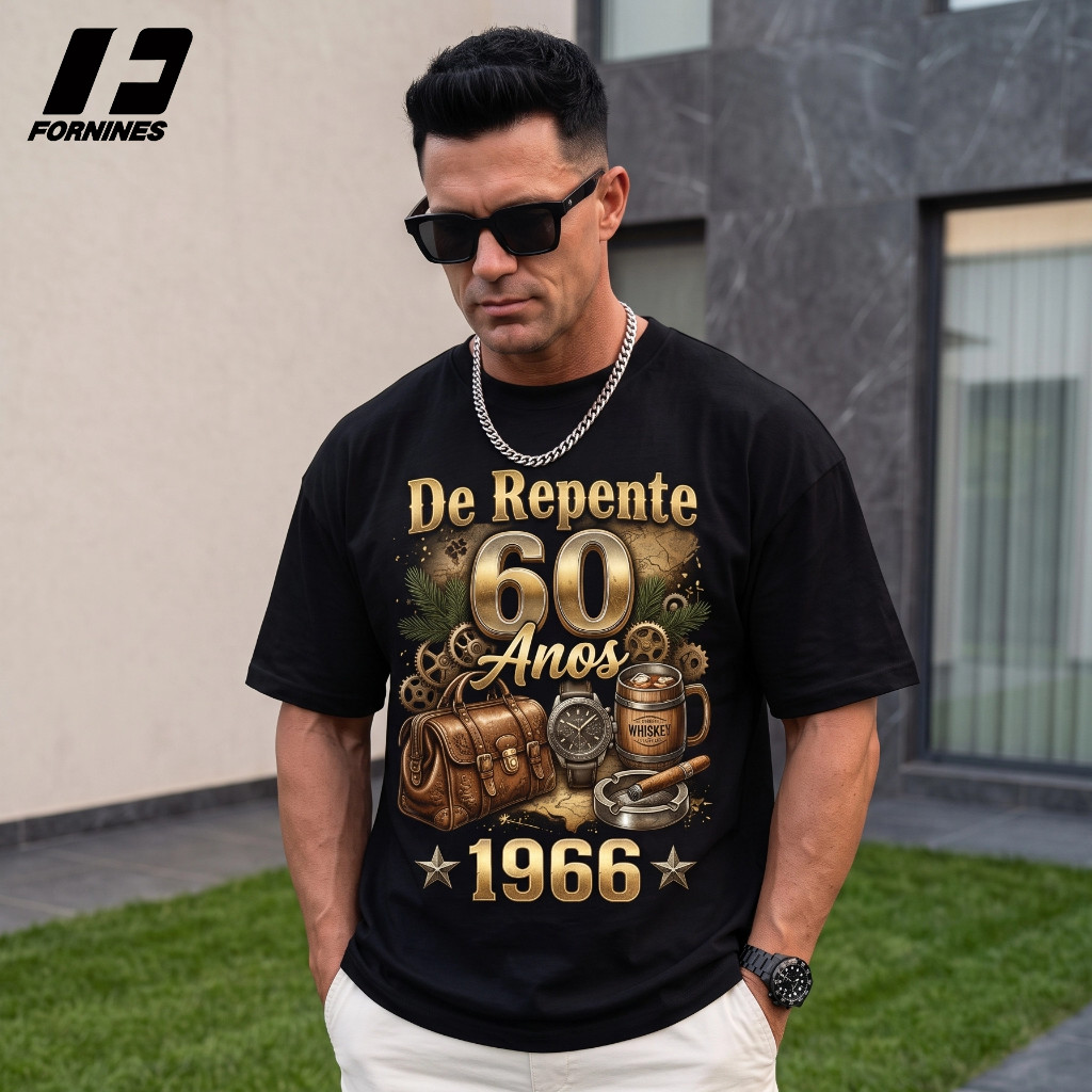 Camiseta Presente De Repente 60 Anos 1966 Vintage 100% Algodão Penteado Estampa Grande Profissional Unissex