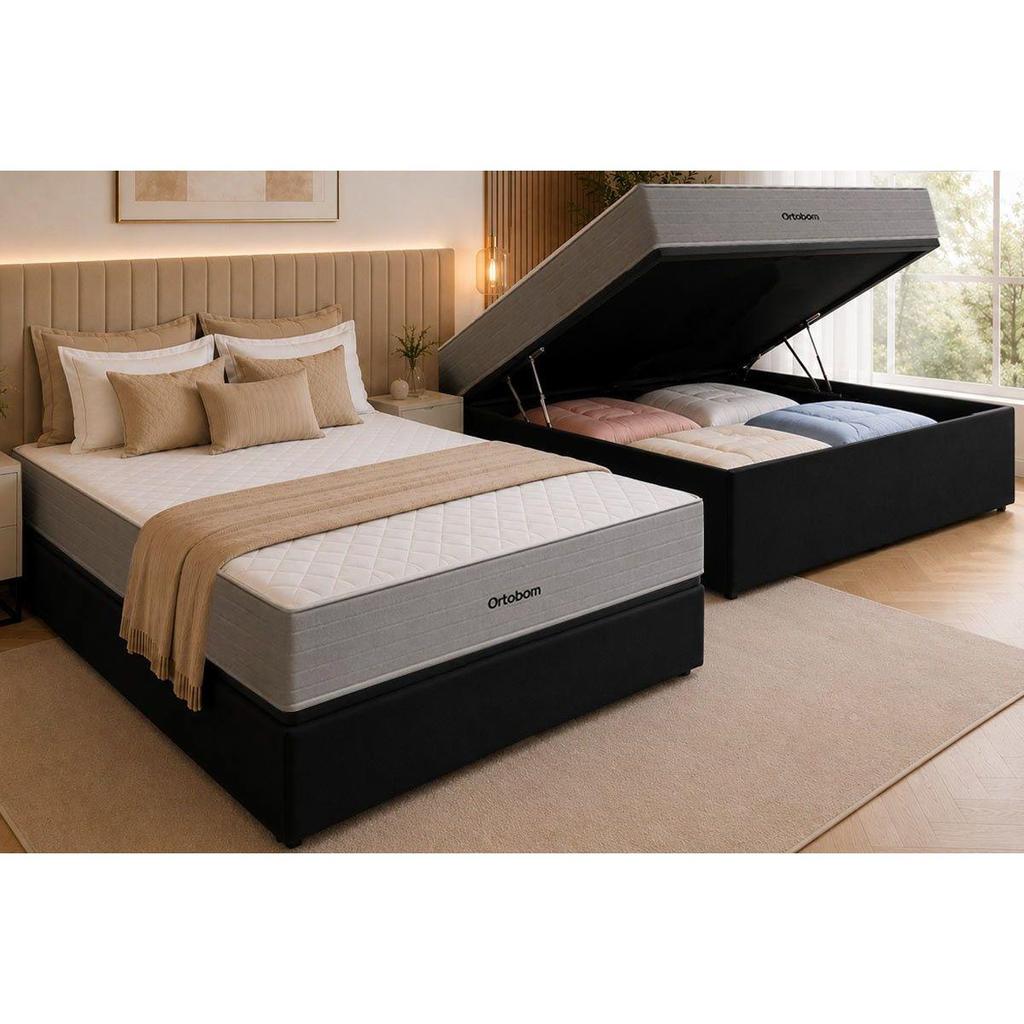 Cama Box Baú CRC Casal +Colchão Molas Venno Ortobom 138x188