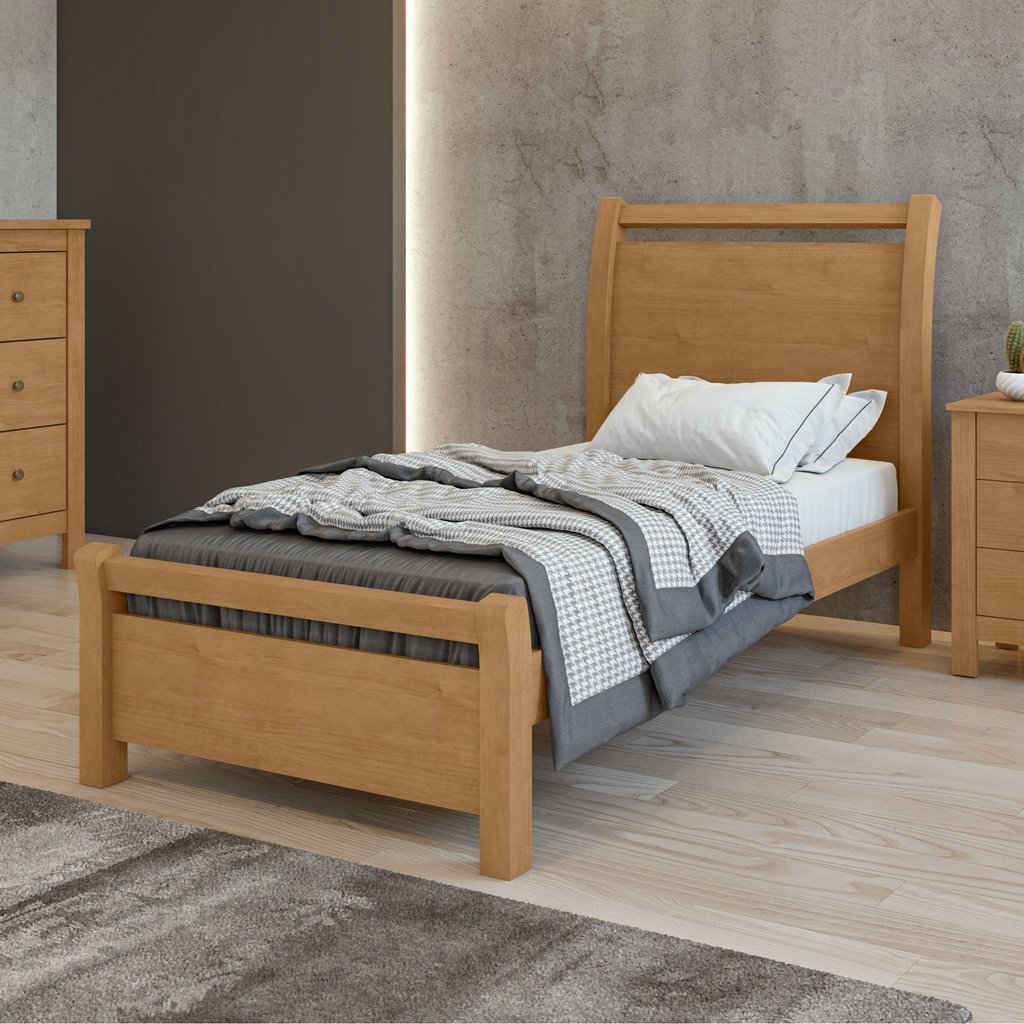 Cama de Solteiro Cabeceira com Detalhes Curvos Madeira Reali Plus Amêndoa Clean Amêndoa Clean