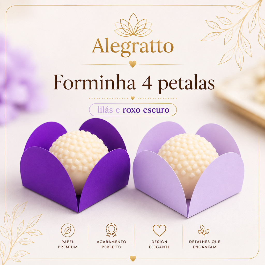 Kit forminhas de Papel 4 pétalas | Nº 7 tradicional Lilás e Roxo para doces