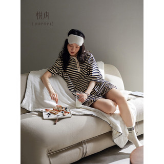 Yue Pijama interno feminino verão verão verão algodão puro Shorts de manga curta estilo fino Loungewear solto listras de