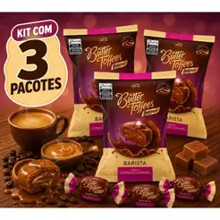 Kit Com 3 Balas Mastigável Butter Toffees Intense Barista Expresso Caramelo Arcor 90g