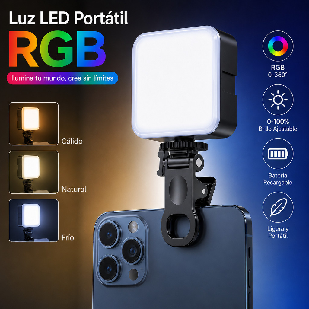 Iluminador LED Portátil para Celular e Câmera Luz de Preenchimento para Foto e Vídeo