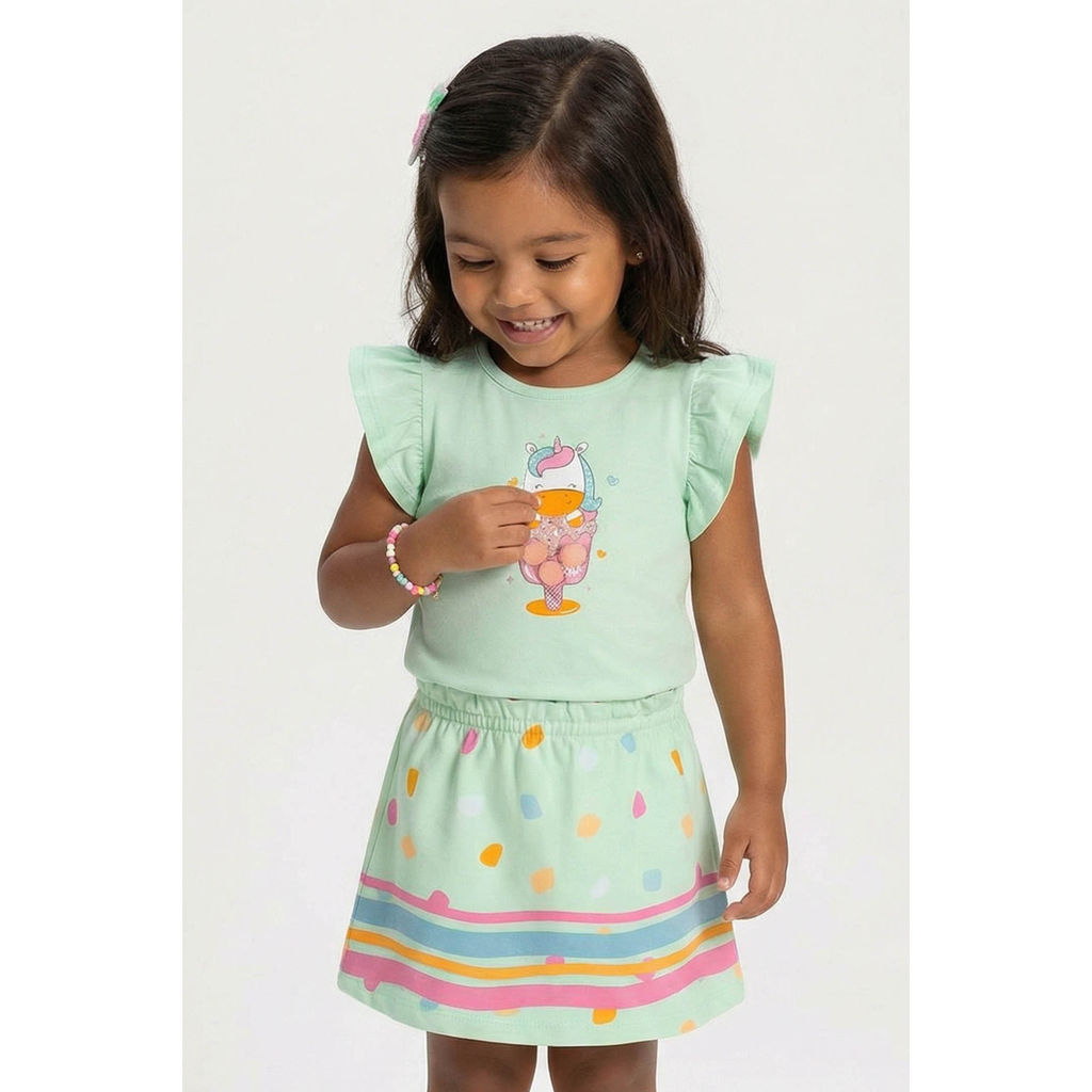Conjunto Bebê Menina Unicórnio Com Pompom Elian Verde