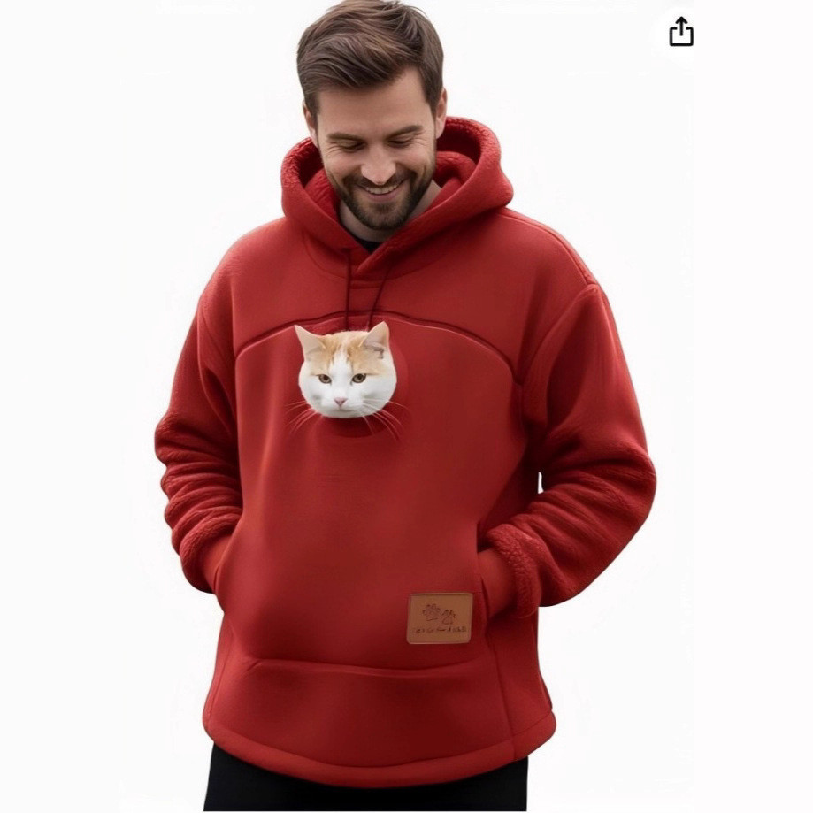 Moletom Quente De Lã Com Capuz Para Homens E Mulheres Bolso Transporte De Gatos