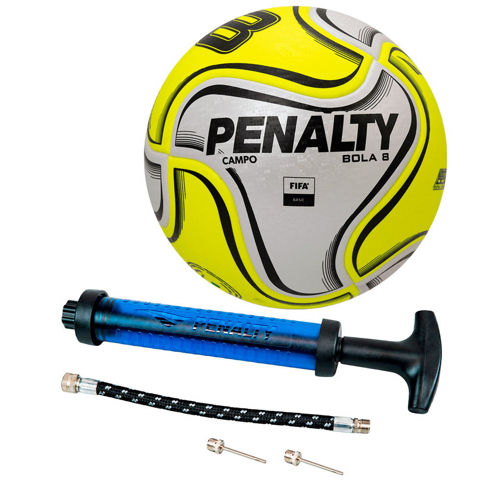 Kit Bola de Futebol Campo Penalty 8X + Bomba de AR Penalty