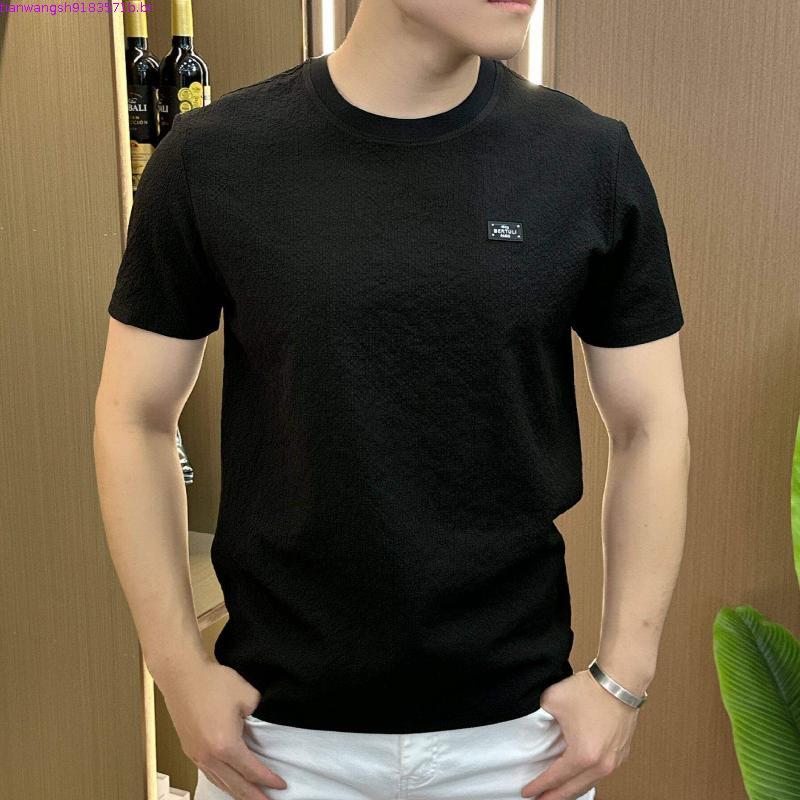 Verão novo estilo moda luz luxo texturizado de manga curta masculino High-End sentimento respirável estilo fino cor sóli