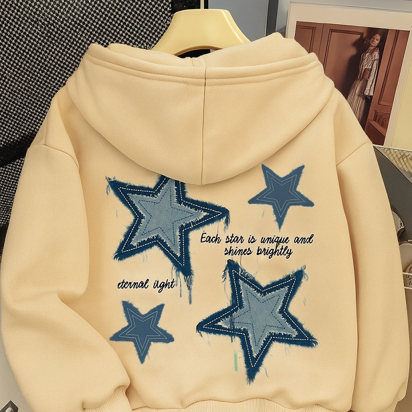 Moletom Canguru Premium Flanelado Algodão Confortável Estampado Estrelas Infantil Unissex