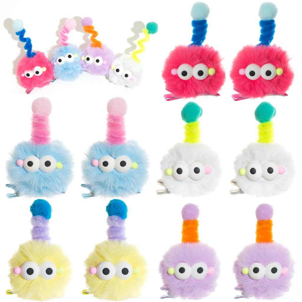 10 Peças de Presilhas de Cabelo com Pompons de Desenho Animado, Acessórios para o Dia do Cabelo Maluco para Crianças, Pr