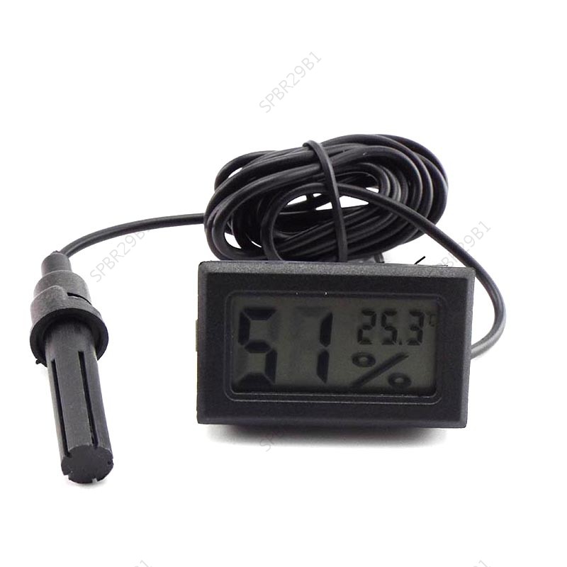 Display LCD Profissional Mini Sonda Digital Termômetro Higrômetro Medidor De Temperatura Umidade Interior Preto Branco B