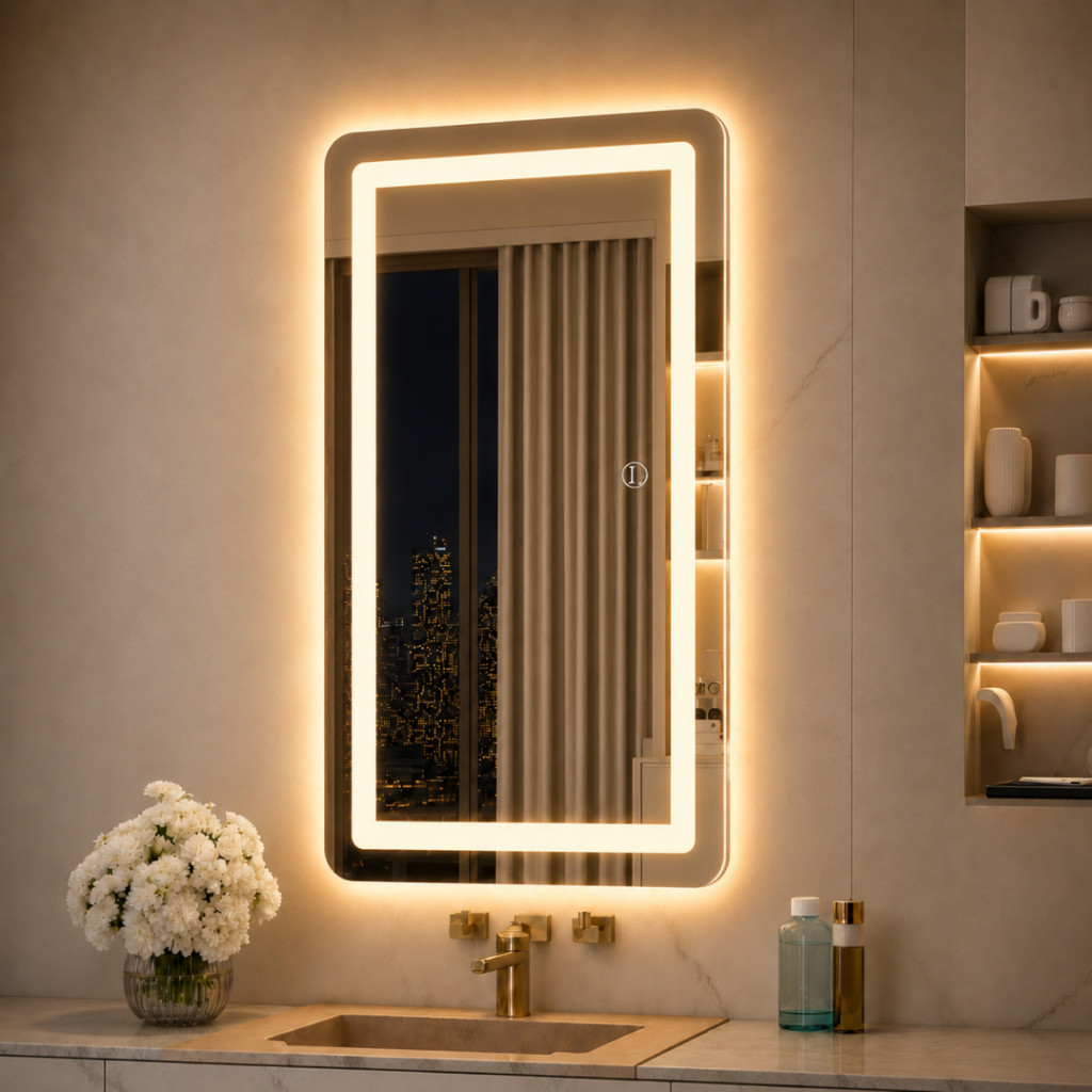 Espelho Lopazzi Grande Lapidado 90x50 Com 3 Cores de Led Jateado Bi Volt (Quente, Neutro e Frio) Decoração Premium — imagem 2 de 2