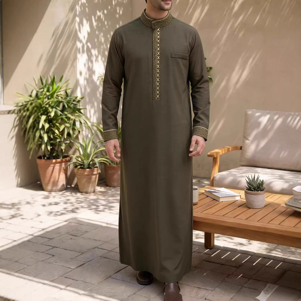 [Estilo mais vendido] Robe de roupas masculinas de manga comprida bordado gola alta Design elegante roupas masculinas so