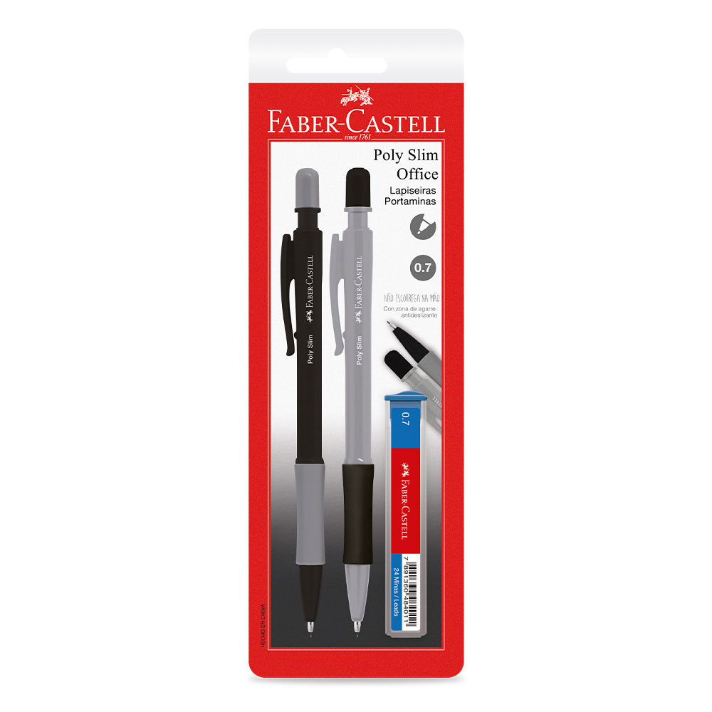 Lapiseira 0.7mm Poly Slim Office Cinza e Preta SM/07SLIMOFCP\233521 com 2 unidades Faber-Castell