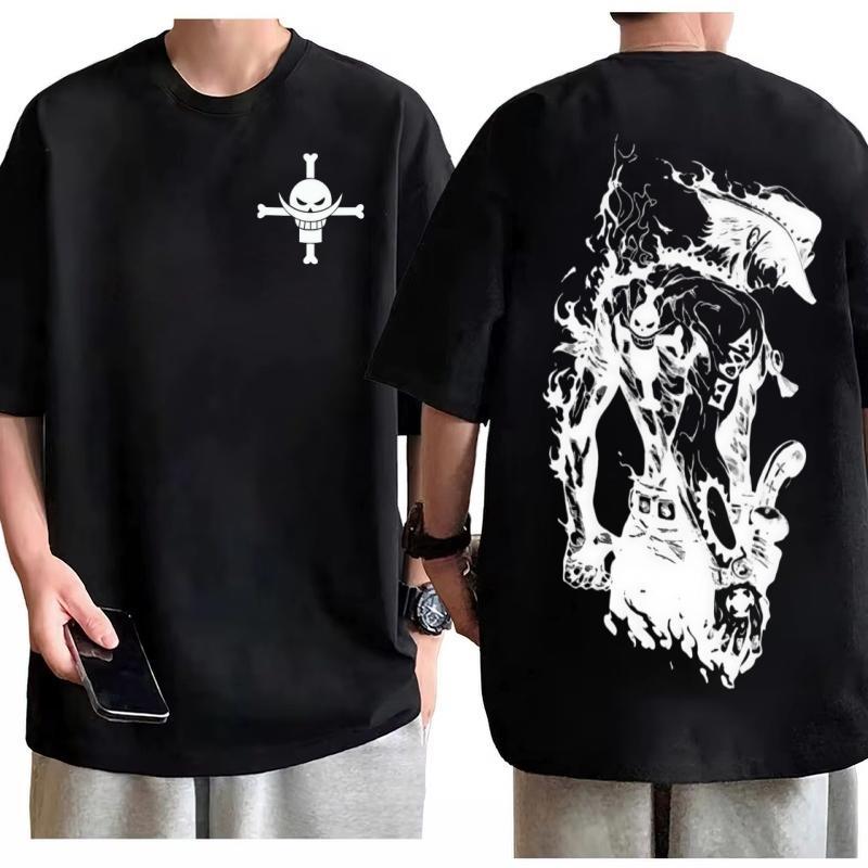 Camiseta One Piece Portgas D Ace Anime Oversized Suave Respirável Laxo Masculino Streetwear Casual