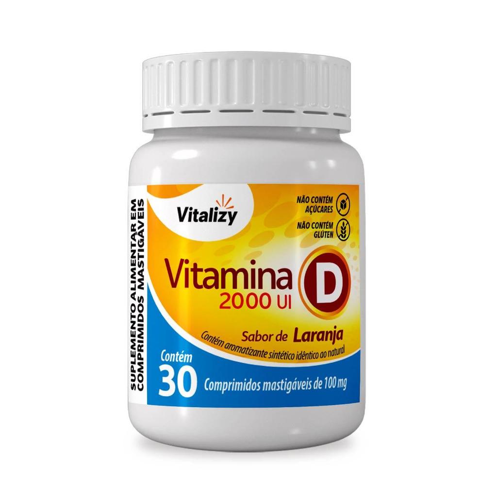 Vitamina D D3 30 Comprimidos Mastigáveis Alto Teor Sabor Laranja Zero Açúcar Original Vitalizy