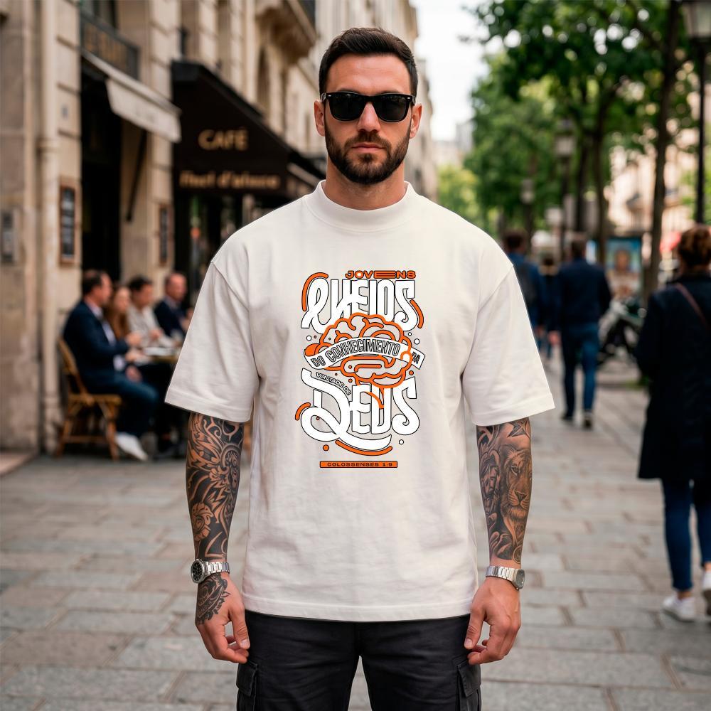Camiseta Oversized Suedine Masculina Estampada Jovens Cheio Do Conhecimento Streetwear