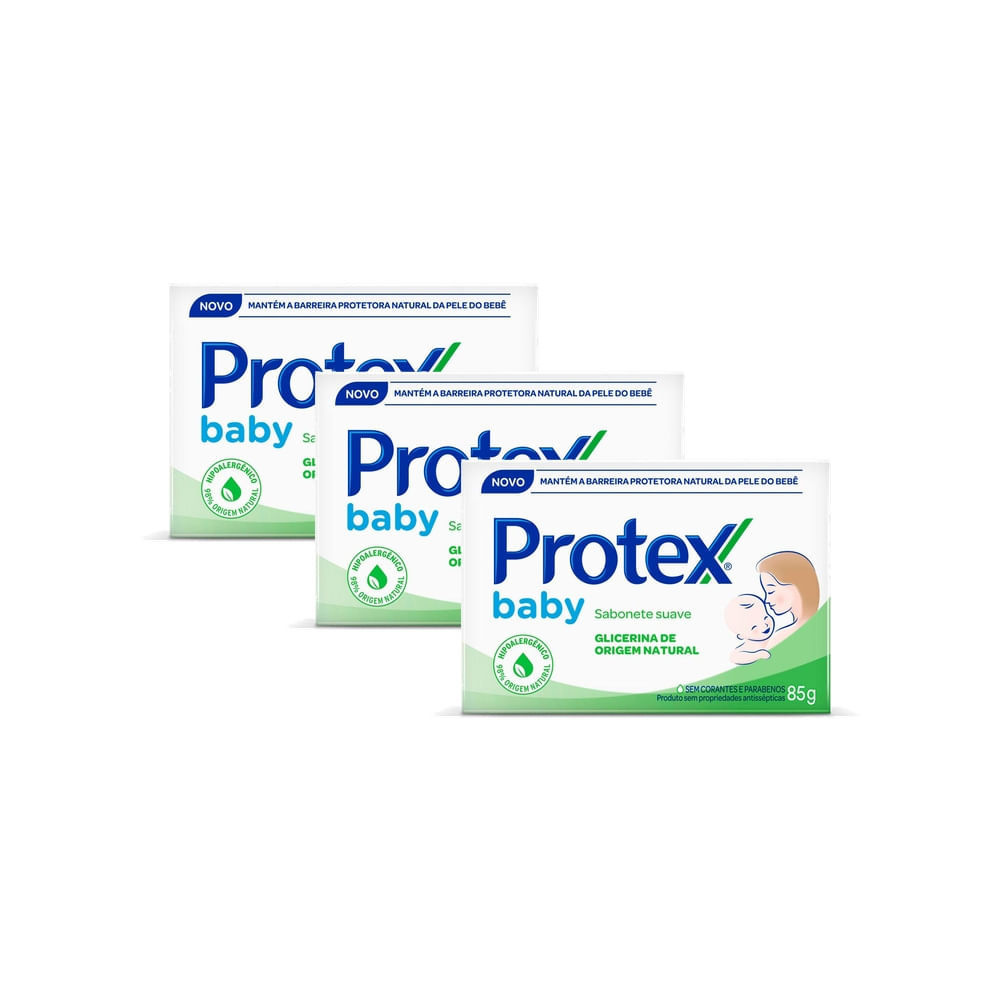 Kit 3 Sabonete em Barra Protex Baby Glicerina Natural 85g