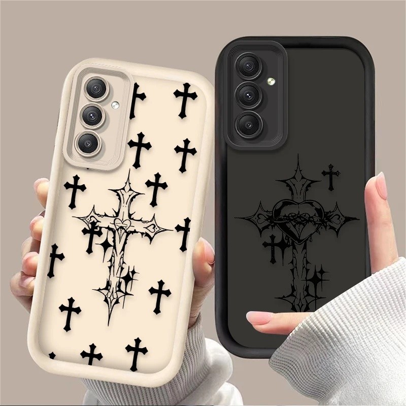 Capa Fashion com Coração e Cruz para Samsung Galaxy A12 A71 A05 A05S A54 A34 A24 A14 A73 A53 A33 A23 A13 A52 A52S A32 A2