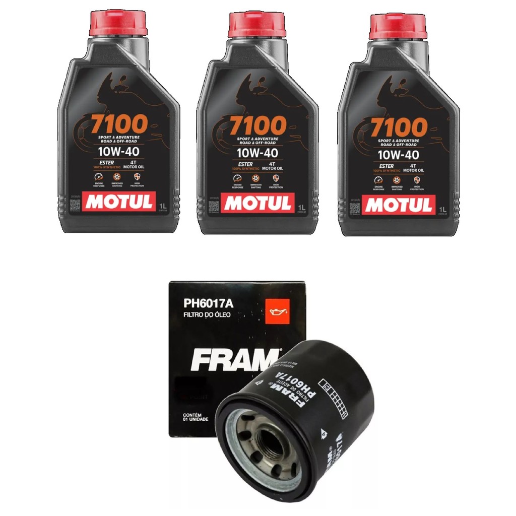 KIT TROCA DE ÓLEO MOTO YAMAHA XJ6 3L MOTUL 7100 10W40 4T 1L + 1 FILTRO FRAM PH6017A