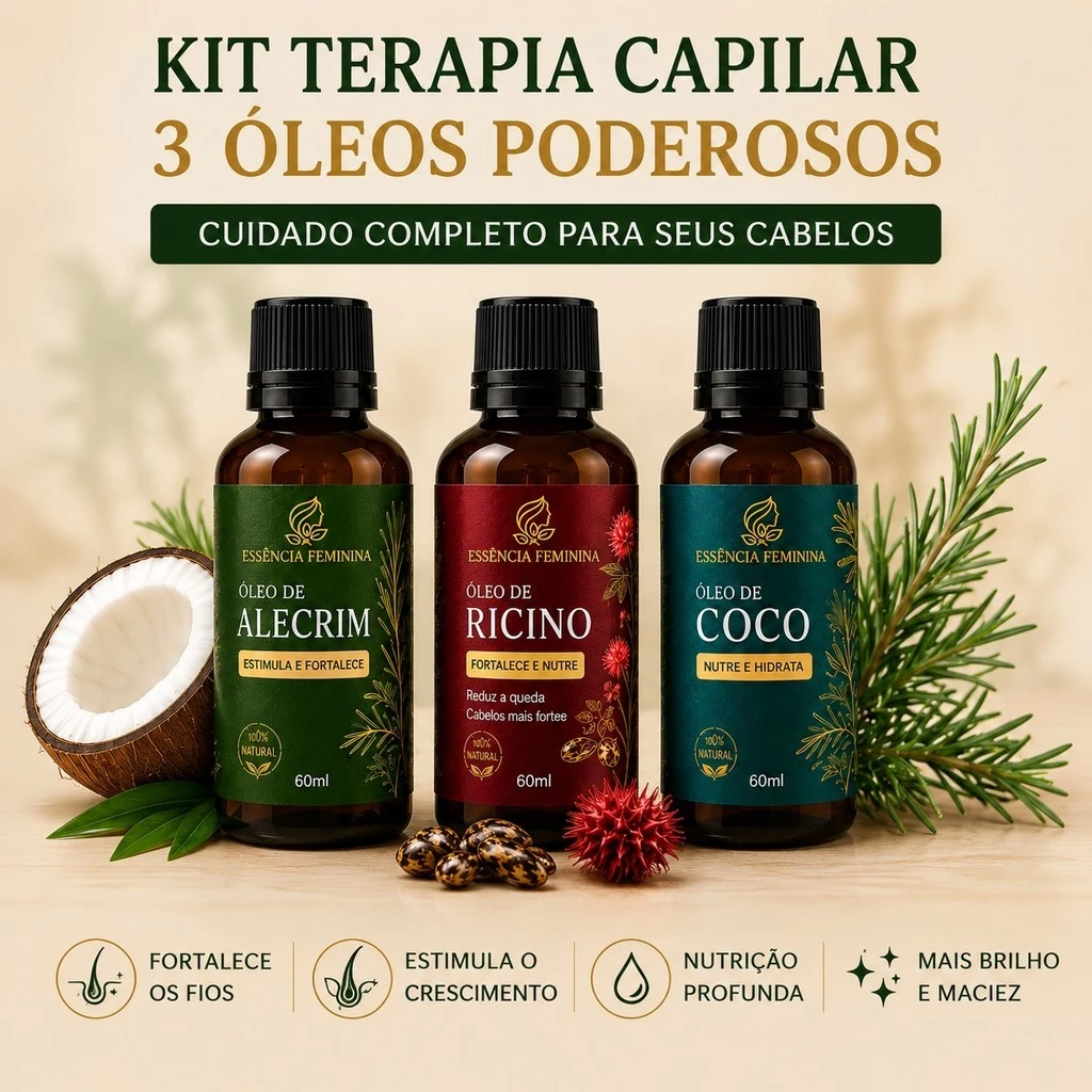 Kit Terapia Capilar Óleo de Coco + Rícino + Alecrim 60ml Misturinha umectação capilar completa — imagem 1