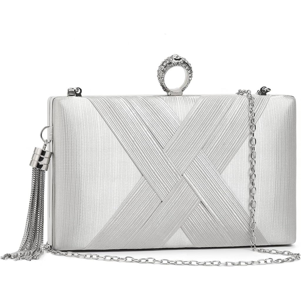 Bolsa de Mão Clutch de Noite com Strass Brilhantes RNIEGA, Bolsa Transversal Feminina com Corrente de Metal para Casamen
