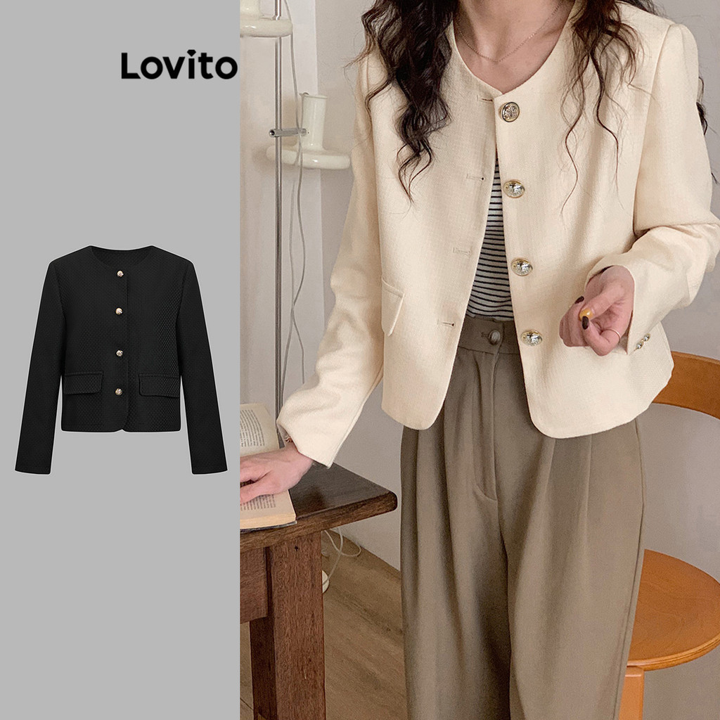 Lovito Elegante Blazer De Bolso Com Botão Outono Inverno Blazer Para Mulheres LNA29388 (Multi-color)
