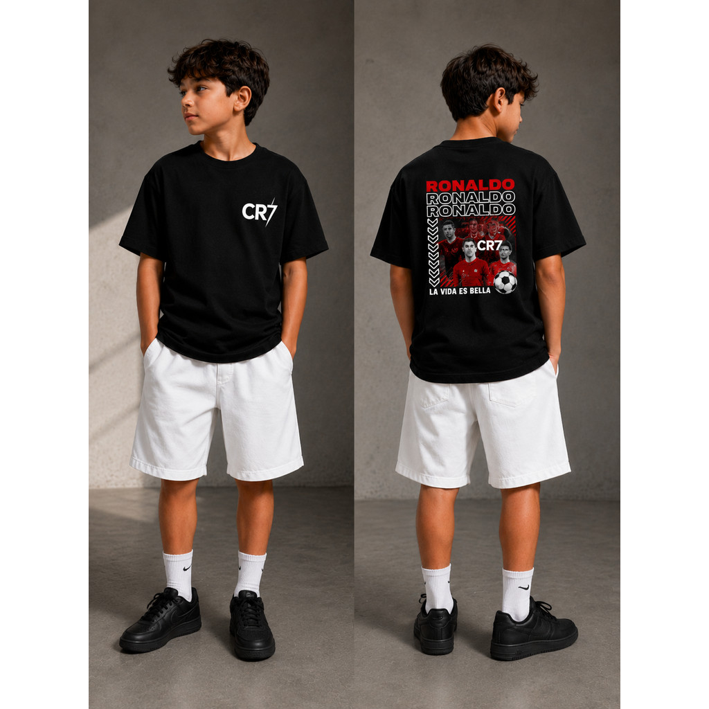 Camisa Jogador CR7 Cristiano Ronaldo Camiseta Crianças Manga Curta Algodão Moda Infantil Futebol