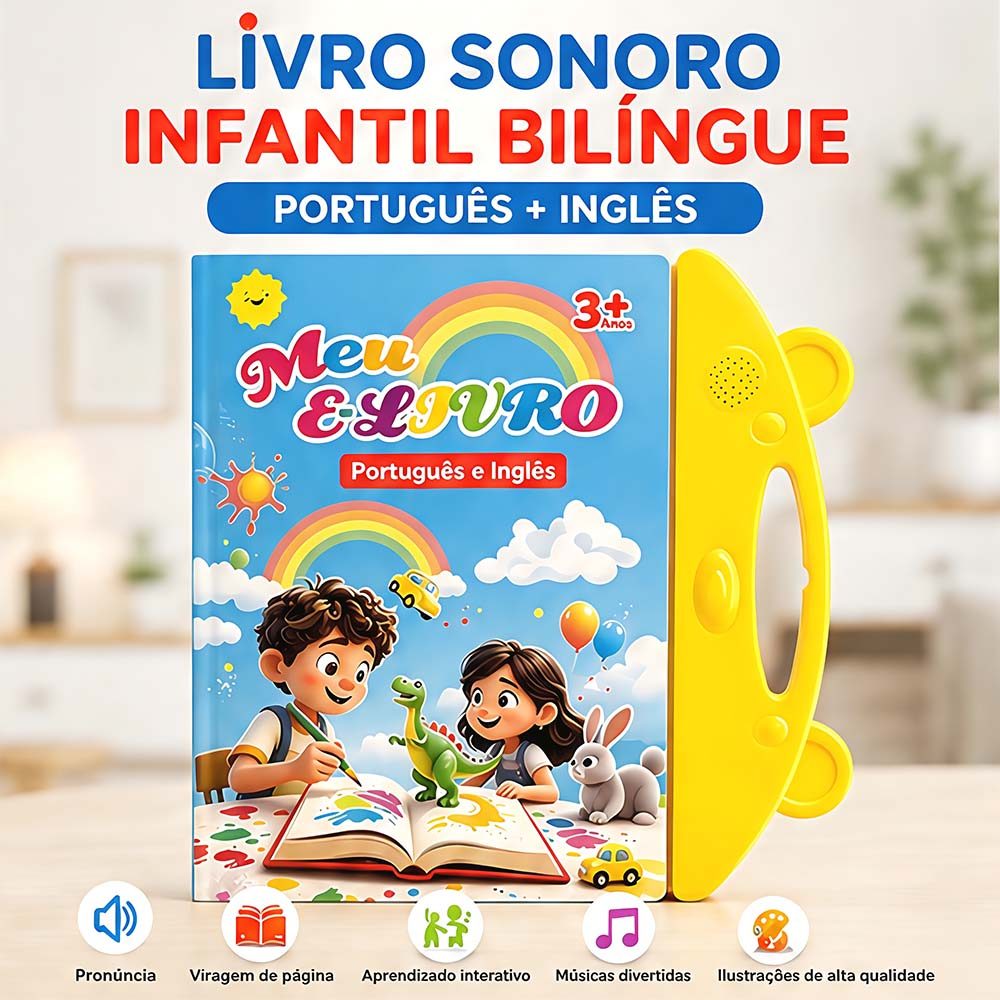 Livro Infantil Bilíngue Interativo com Som Português e Inglês - Brinquedo Educativo de Aprendizagem para Crianças